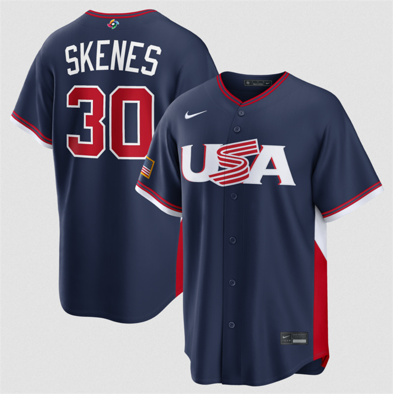 Men's USA Baseball #30 Paul Skenes Navy 2026 World Baseball Classic Road Stadium Stitched Jersey Men's USA Baseball #30 Paul Skenes Navy 2026 World Baseball Classic Road Stadium Stitched Jersey
