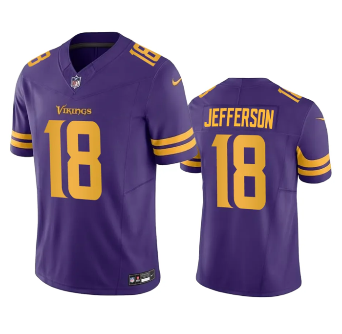Men's Minnesota Vikings #18 Justin Jefferson Purple 2023 F.U.S.E. Color Rush Stitched Jersey Men's Minnesota Vikings #18 Justin Jefferson Purple 2023 F.U.S.E. Color Rush Stitched Jersey