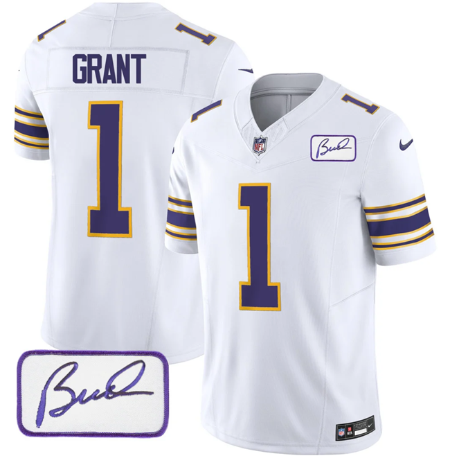 Men's Minnesota Vikings #1 Greg Joseph White 2023 F.U.S.E. Bud Grant patch Vapor Limited Stitched Jersey Men's Minnesota Vikings #1 Greg Joseph White 2023 F.U.S.E. Bud Grant patch Vapor Limited Stitched Jersey