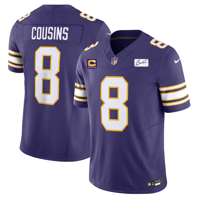 Men's Minnesota Vikings #8 Kirk Cousins Purple 2023 F.U.S.E. F.U.S.E. Bud Grant patch With 4-Star C Patch Vapor Untouchable Limited Stitched Jersey Men's Minnesota Vikings #8 Kirk Cousins Purple 2023 F.U.S.E. F.U.S.E. Bud Grant patch With 4-Star C Patch Vapor Untouchable Limited Stitched Jersey