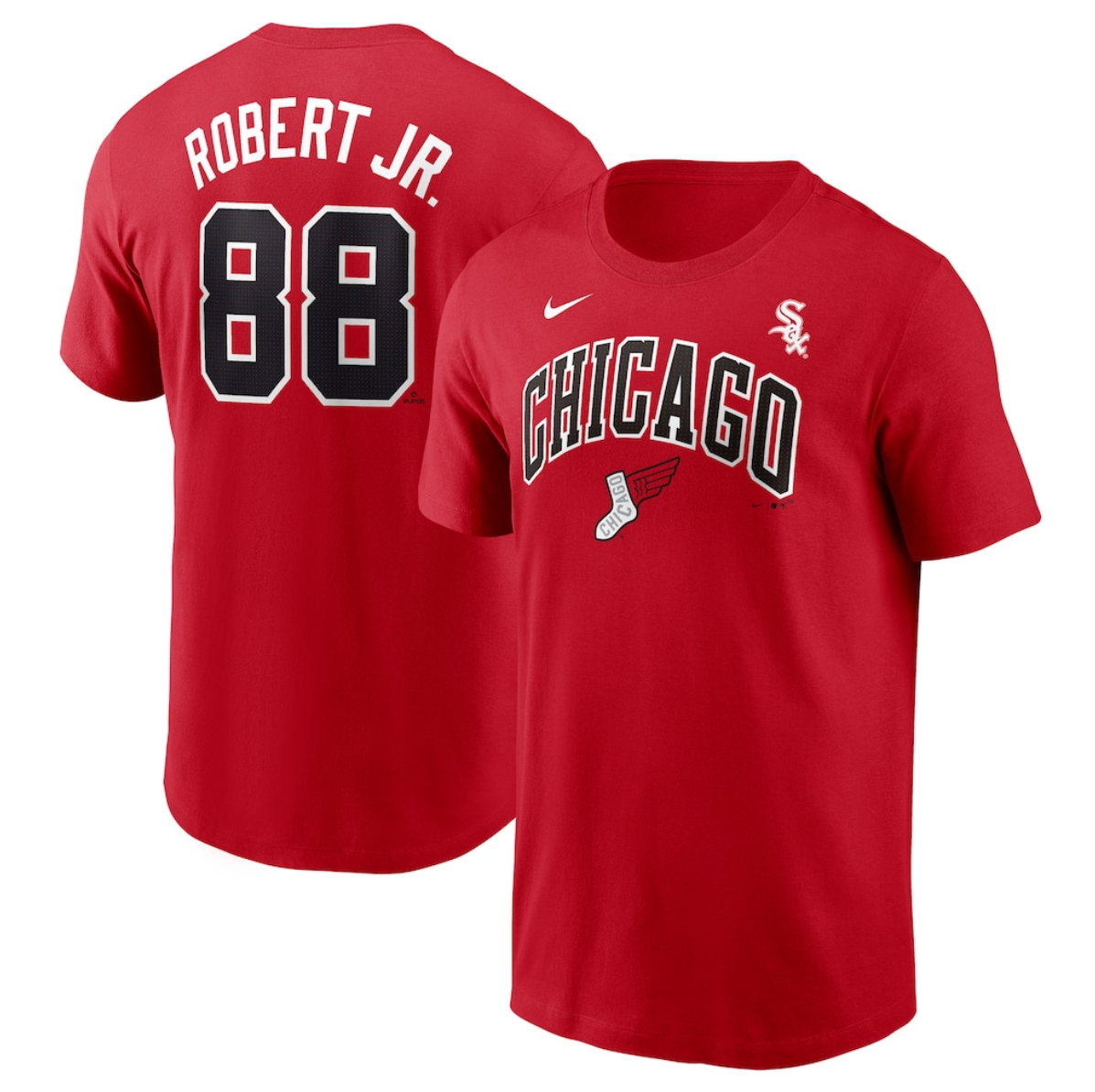 Men's Chicago White Sox #88 Luis Robert Jr. Red 2025 City Connect Name & Number T-Shirt Men's Chicago White Sox #88 Luis Robert Jr. Red 2025 City Connect Name & Number T-Shirt