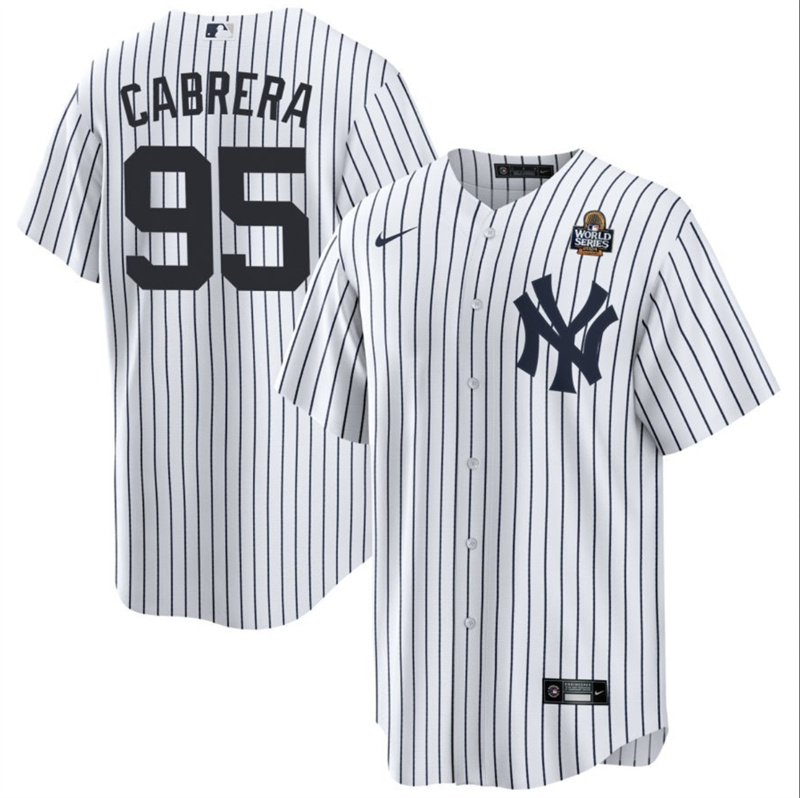 Men's New York Yankees #95 Oswaldo Cabrera White 2024 World Series Cool Base Stitched Baseball Jersey Men's New York Yankees #95 Oswaldo Cabrera White 2024 World Series Cool Base Stitched Baseball Jersey