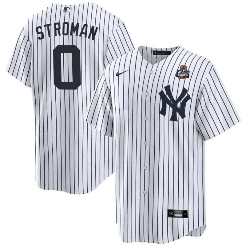 Men's New York Yankees #0 Marcus Stroman White 2024 World Series With Name Cool Base Stitched Baseball Jersey Men's New York Yankees #0 Marcus Stroman White 2024 World Series With Name Cool Base Stitched Baseball Jersey