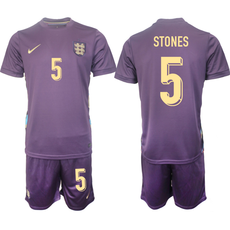 Men's England #5 John Stones 2024-25 Purple Away Soccer Jersey Suit Men's England #5 John Stones 2024-25 Purple Away Soccer Jersey Suit
