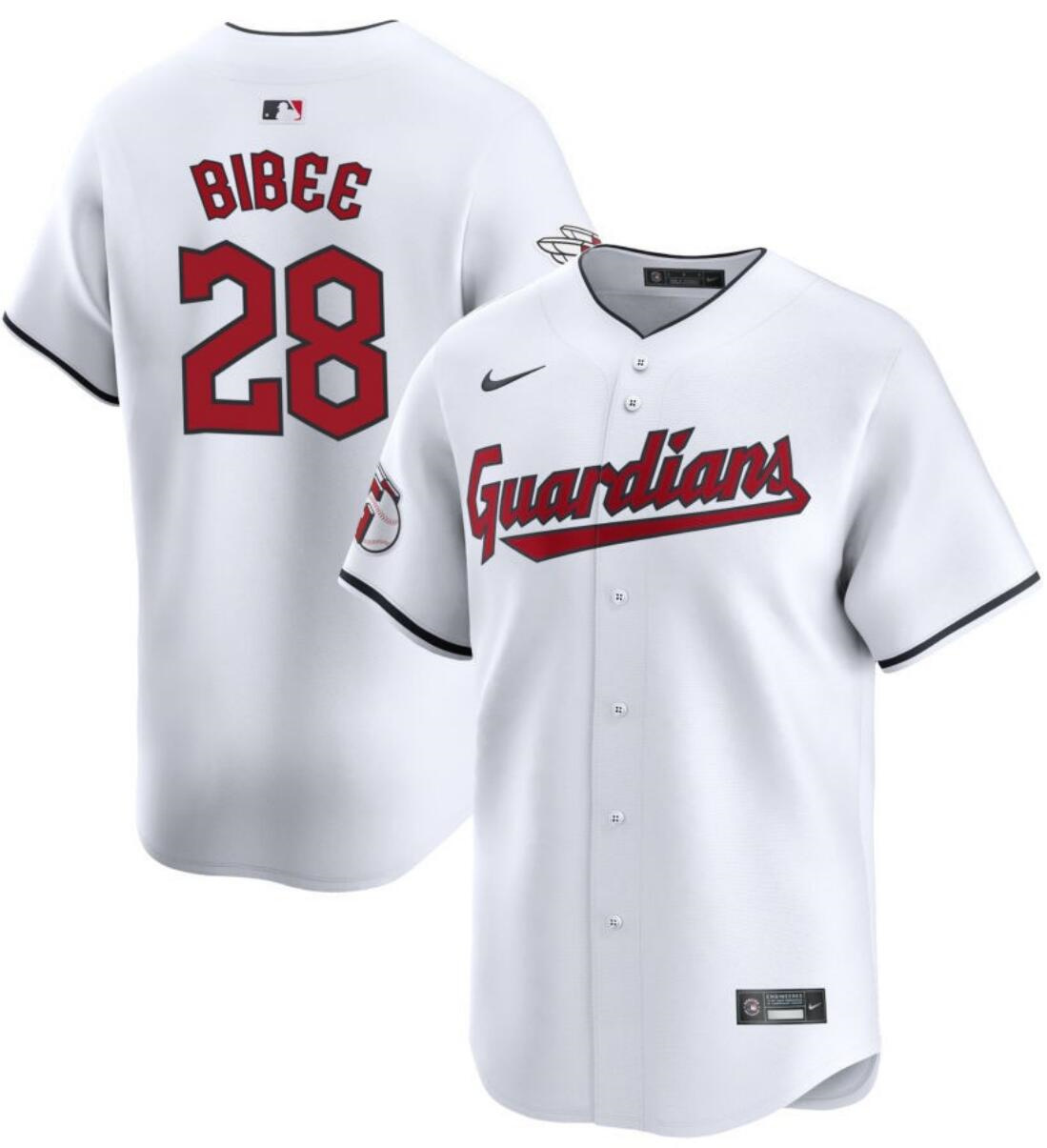 Men's Cleveland Guardians #28 Tanner Bibee Stitched White Cool Base Baseball Jersey Men's Cleveland Guardians #28 Tanner Bibee Stitched White Cool Base Baseball Jersey