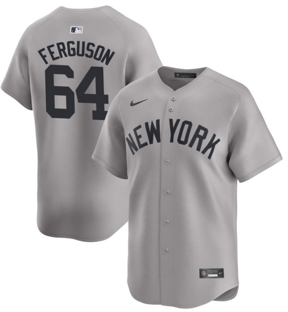 Men's New York Yankees #64 Caleb Ferguson Gray 2024 Away Limited Cool Base Stitched Baseball Jersey Men's New York Yankees #64 Caleb Ferguson Gray 2024 Away Limited Cool Base Stitched Baseball Jersey