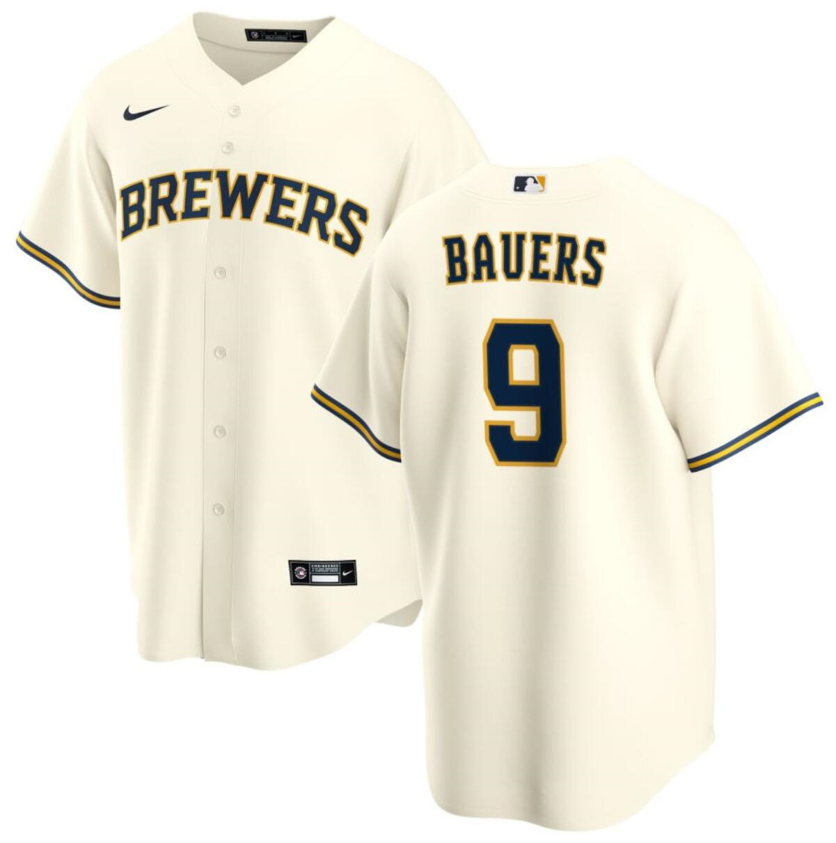 Men's Milwaukee Brewers #9 Jake Bauers Cream Cool Base Stitched Jersey Men's Milwaukee Brewers #9 Jake Bauers Cream Cool Base Stitched Jersey