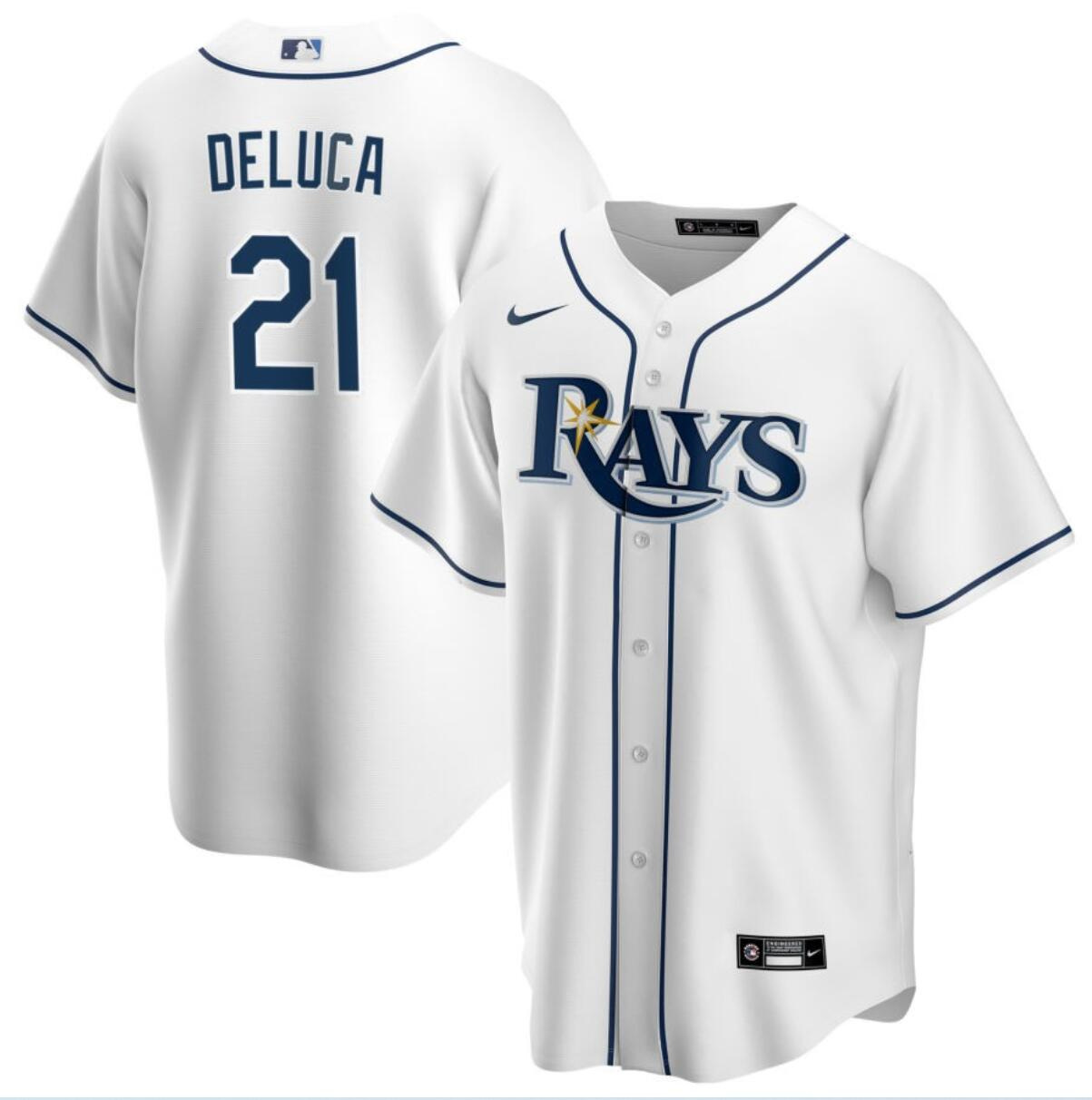 Men's Tampa Bay Rays #21 Jonny DeLuca White Cool Base Stitched Baseball Jersey Men's Tampa Bay Rays #21 Jonny DeLuca White Cool Base Stitched Baseball Jersey