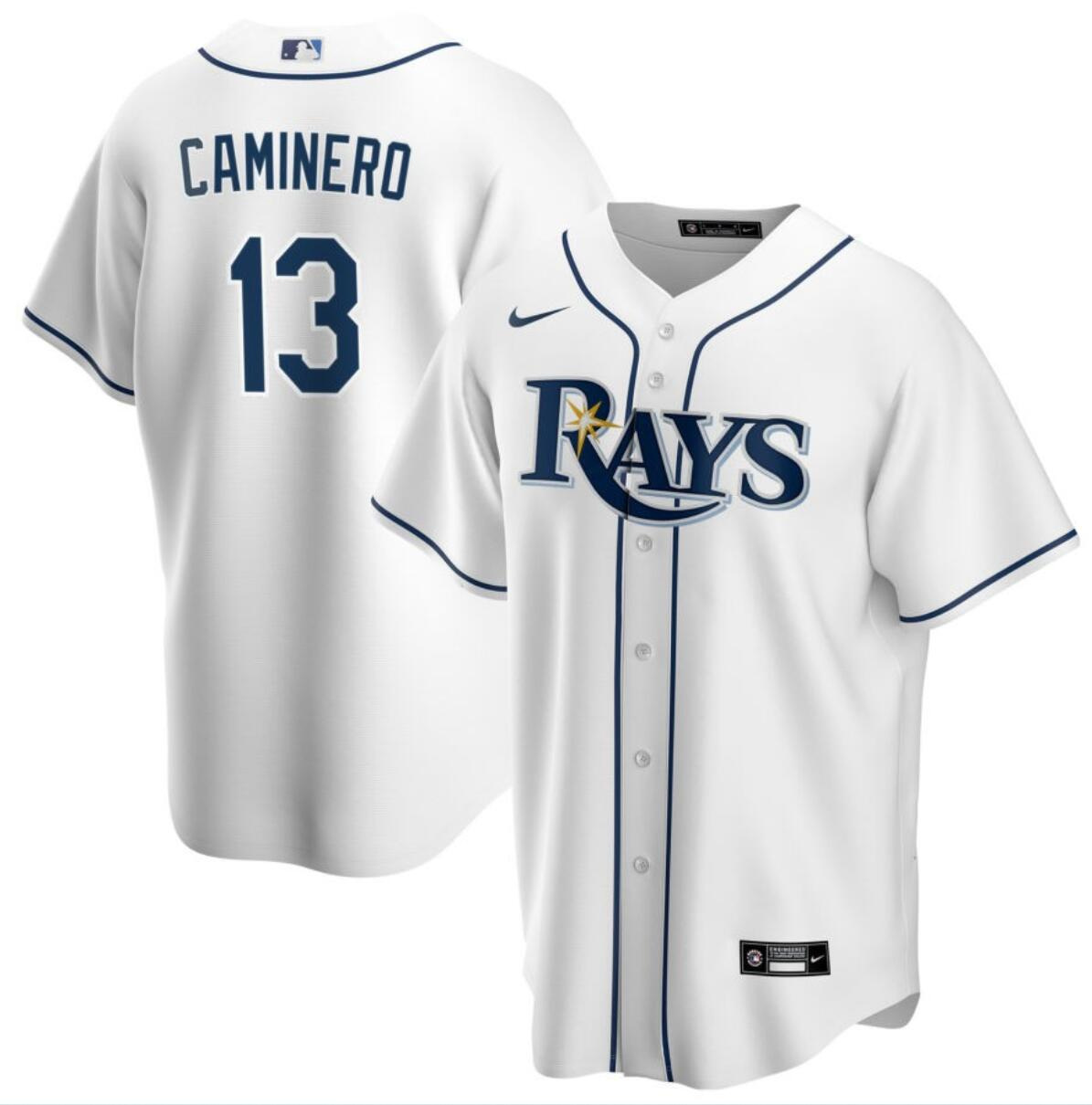 Men's Tampa Bay Rays #13 Junior Caminero White Cool Base Stitched Baseball Jersey Men's Tampa Bay Rays #13 Junior Caminero White Cool Base Stitched Baseball Jersey