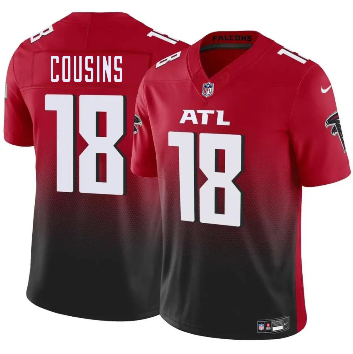 Men's Atlanta Falcons #18 Kirk Cousins Red/Black 2023 F.U.S.E. Vapor Untouchable Limited Stitched Football Jersey Men's Atlanta Falcons #18 Kirk Cousins Red/Black 2023 F.U.S.E. Vapor Untouchable Limited Stitched Football Jersey