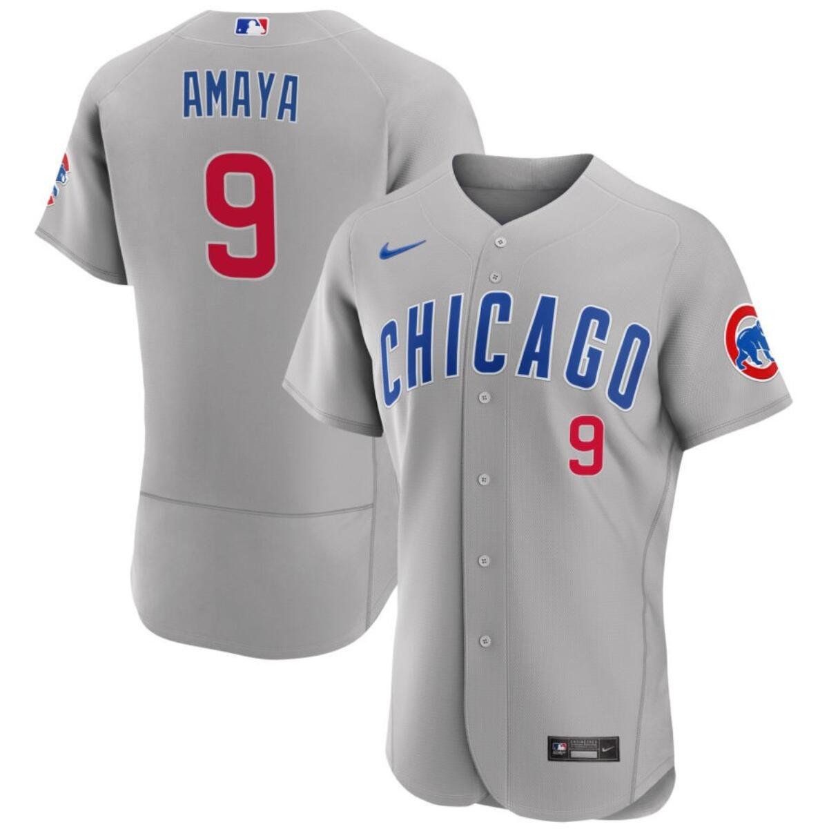 Men's Chicago Cubs #9 Miguel Amaya Grey Flex Base Stitched Baseball Jersey Men's Chicago Cubs #9 Miguel Amaya Grey Flex Base Stitched Baseball Jersey