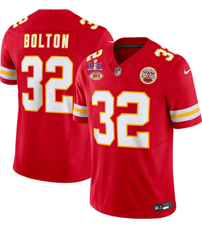 Men's Kansas City Chiefs #32 Nick Bolton Red F.U.S.E. With "NKH" Patch And Super Bowl LVIII Patch Vapor Untouchable Limited Stitched Football Jersey Men's Kansas City Chiefs #32 Nick Bolton Red F.U.S.E. With "NKH" Patch And Super Bowl LVIII Patch Vapor Untouchable Limited Stitched Football Jersey