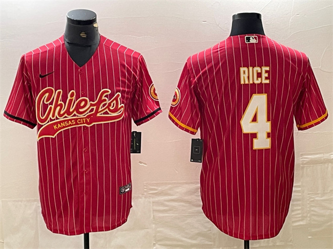 Men's Kansas City Chiefs #4 Rashee Rice Red Cool Base Stitched Baseball Jersey Men's Kansas City Chiefs #4 Rashee Rice Red Cool Base Stitched Baseball Jersey