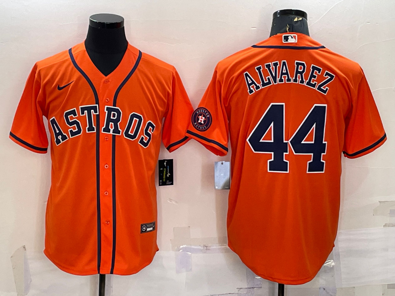 Men's Houston Astros #44 Yordan Alvarez Orange With Patch Cool Base Stitched Jersey Men's Houston Astros #44 Yordan Alvarez Orange With Patch Cool Base Stitched Jersey