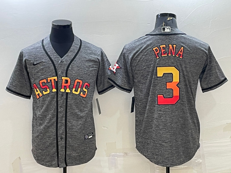 Men's Houston Astros #3 Jeremy Peña Grey Cool Base Stitched Baseball Jersey Men's Houston Astros #3 Jeremy Peña Grey Cool Base Stitched Baseball Jersey