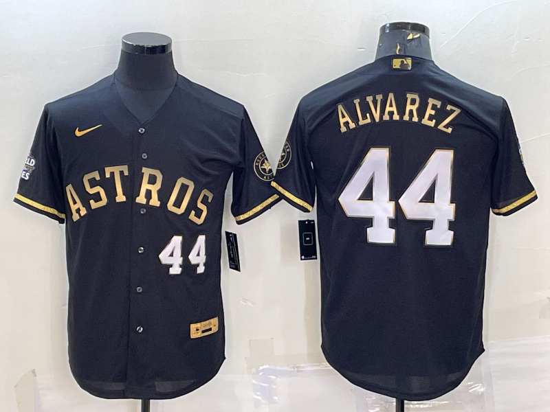 Men's Houston Astros #44 Yordan Alvarez Black Gold 2022 World Series Stitched Baseball Jersey Men's Houston Astros #44 Yordan Alvarez Black Gold 2022 World Series Stitched Baseball Jersey