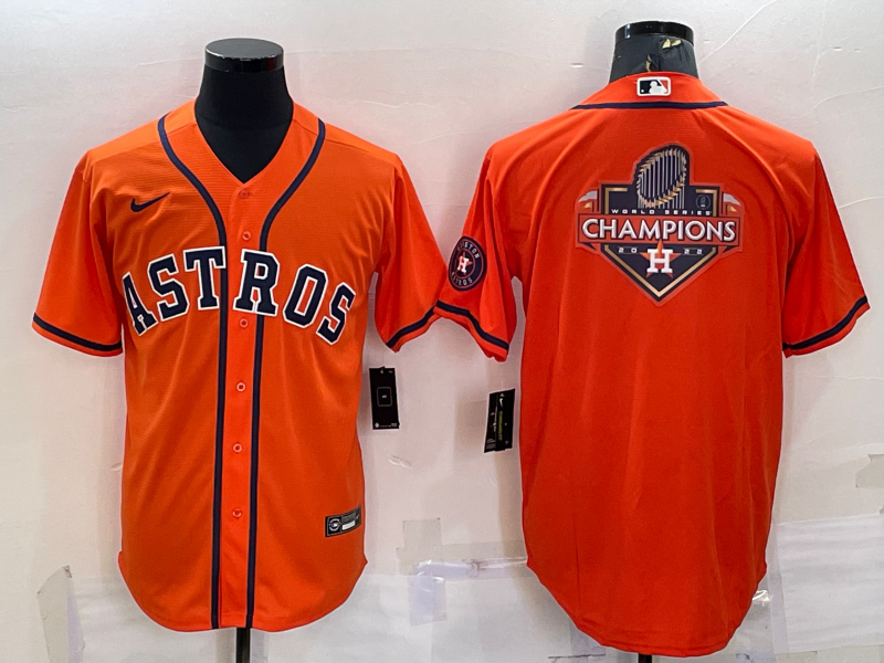 Men's Houston Astros Orange 2022 World Series Champions Team Big Logo With Patch Cool Base Stitched Jersey Men's Houston Astros Orange 2022 World Series Champions Team Big Logo With Patch Cool Base Stitched Jersey