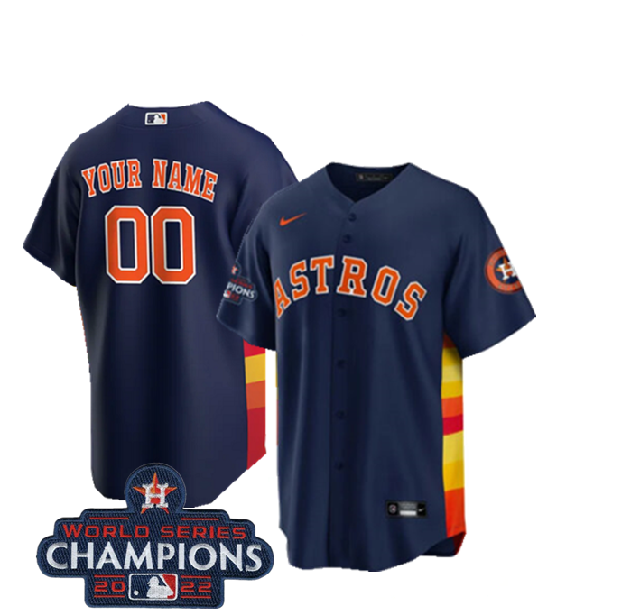 Men's Houston Astros Active Player Custom Navy 2022 World Series Champions Cool Base Stitched Baseball Jersey Men's Houston Astros Active Player Custom Navy 2022 World Series Champions Cool Base Stitched Baseball Jersey