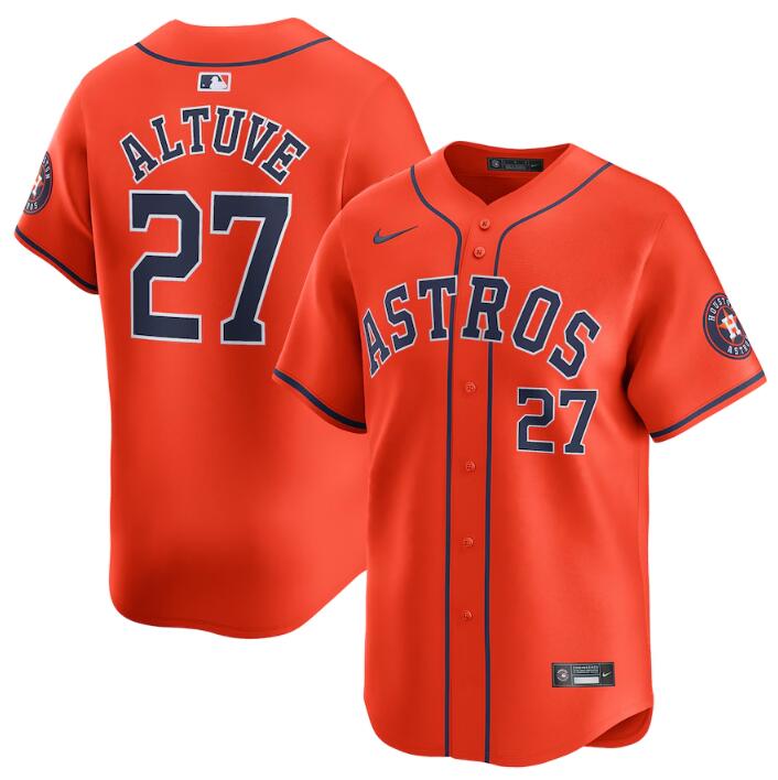Men's Houston Astros #27 Jose Altuve Orange 2024 Alternate Limited Stitched Baseball Jersey Men's Houston Astros #27 Jose Altuve Orange 2024 Alternate Limited Stitched Baseball Jersey