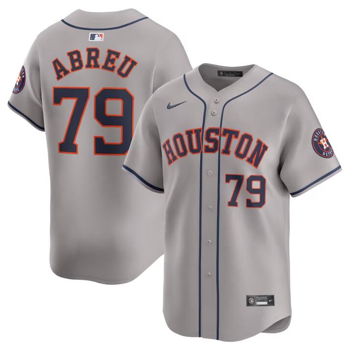 Men's Houston Astros #79 Jose Abreu Grey 2024 Away Limited Stitched Baseball Jersey Men's Houston Astros #79 Jose Abreu Grey 2024 Away Limited Stitched Baseball Jersey