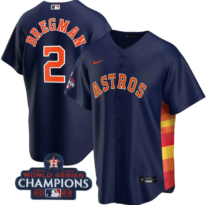 Men's Houston Astros #2 Alex Bregman Navy 2022 World Series Champions Home Stitched Baseball Jersey Men's Houston Astros #2 Alex Bregman Navy 2022 World Series Champions Home Stitched Baseball Jersey
