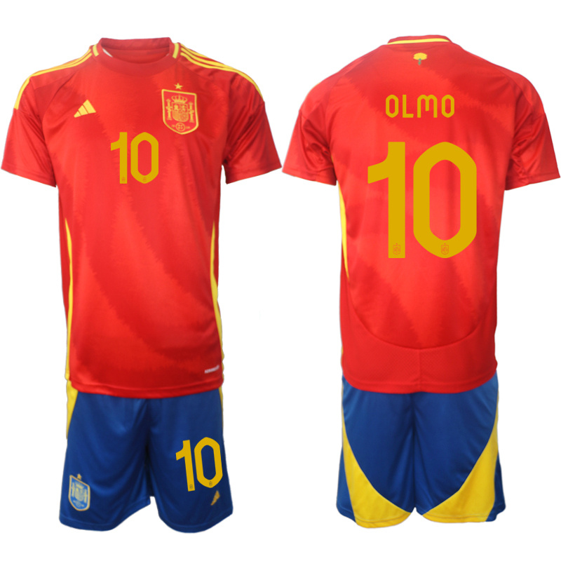 Men's Spain Team #10 Dani Olmo 2024-25 Red Home Soccer Jersey Suit Men's Spain Team #10 Dani Olmo 2024-25 Red Home Soccer Jersey Suit