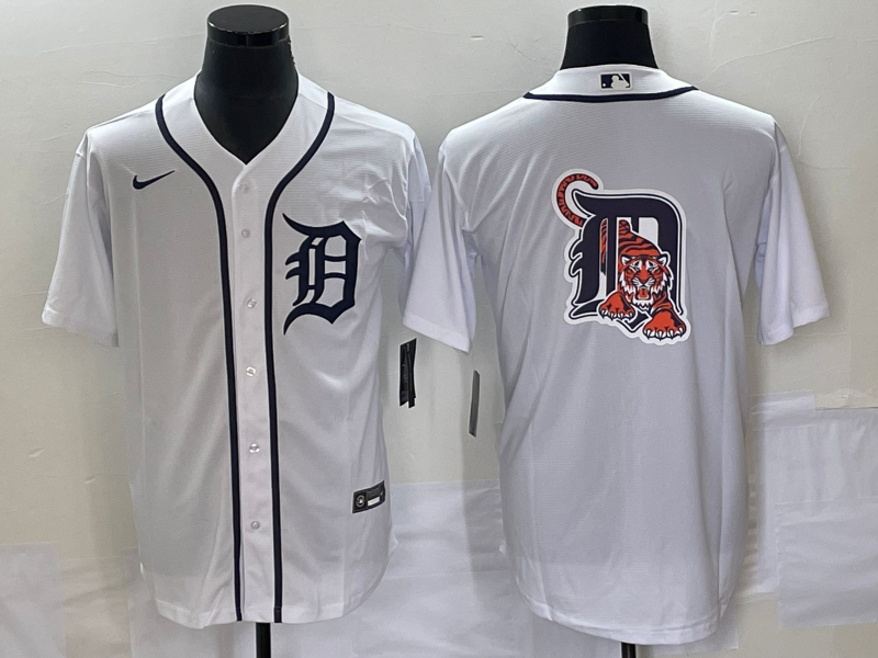 Men's Detroit Tigers White Team Big Logo Cool Base Stitched Jersey Men's Detroit Tigers White Team Big Logo Cool Base Stitched Jersey