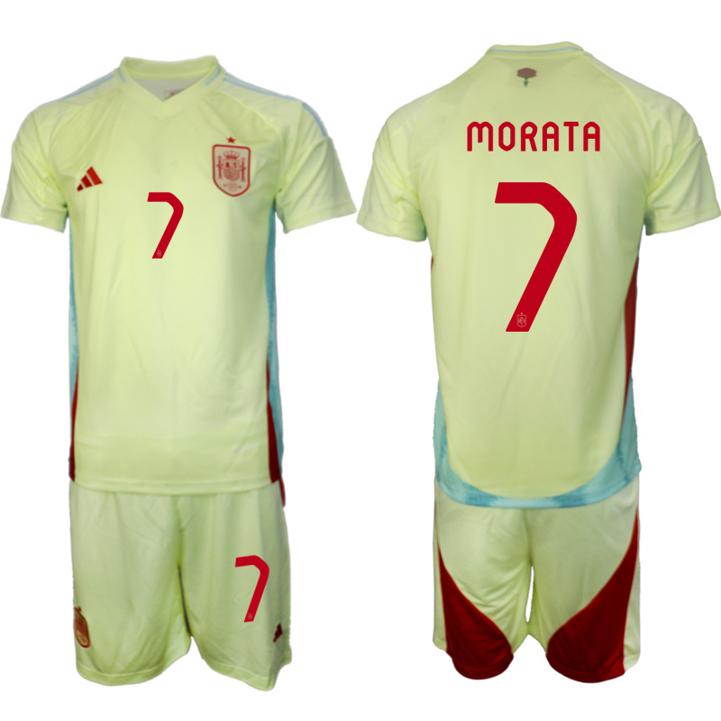 Men's Spain Team #7 Álvaro Morata 2024-25 Yellow Away Soccer Jersey Suit Men's Spain Team #7 Álvaro Morata 2024-25 Yellow Away Soccer Jersey Suit