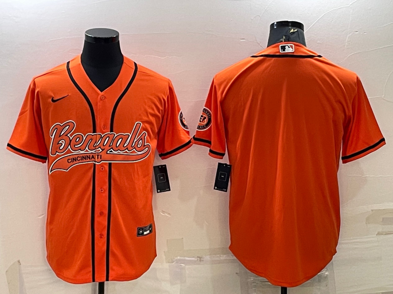 Men's Cincinnati Bengals Blank Orange With Patch Cool Base Stitched Baseball Jersey Men's Cincinnati Bengals Blank Orange With Patch Cool Base Stitched Baseball Jersey
