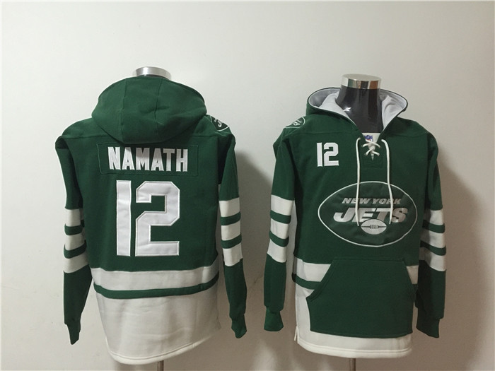 Men's New York Jets #12 Joe Namath Green Ageless Must-Have Lace-Up Pullover Hoodie Men's New York Jets #12 Joe Namath Green Ageless Must-Have Lace-Up Pullover Hoodie