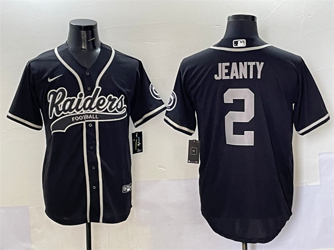 Men's Las Vegas Raiders #2 Ashton Jeanty Black Cool Base Stitched Baseball Jersey Men's Las Vegas Raiders #2 Ashton Jeanty Black Cool Base Stitched Baseball Jersey
