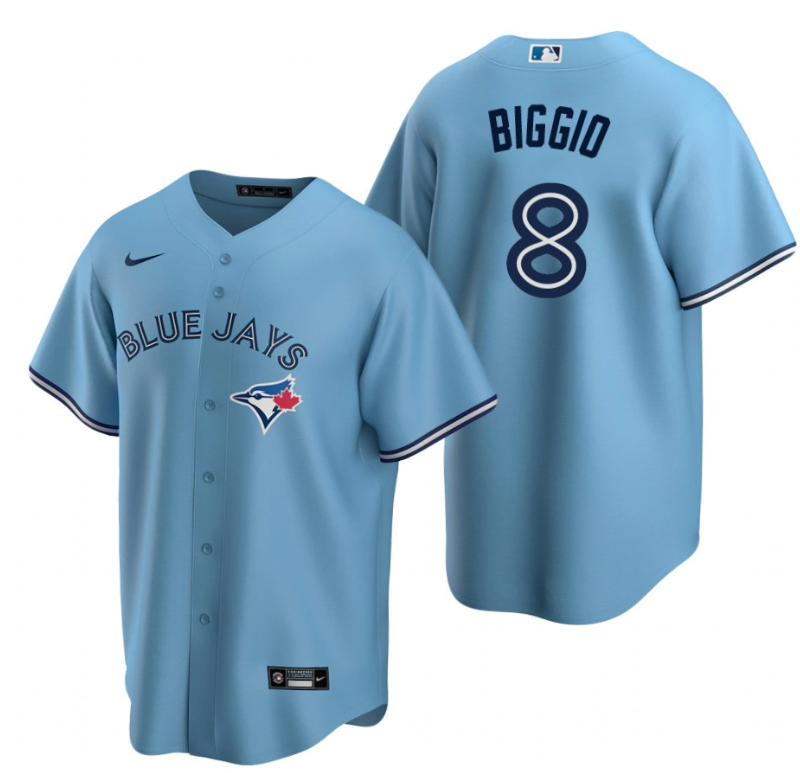 Men's Toronto Blue Jays #8 Cavan Biggio Light Blue Cool Base Stitched Jersey Men's Toronto Blue Jays #8 Cavan Biggio Light Blue Cool Base Stitched Jersey