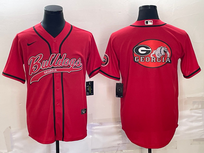 Men's Georgia Bulldogs Red Team Big Logo With Patch Cool Base Stitched Baseball Jersey Men's Georgia Bulldogs Red Team Big Logo With Patch Cool Base Stitched Baseball Jersey