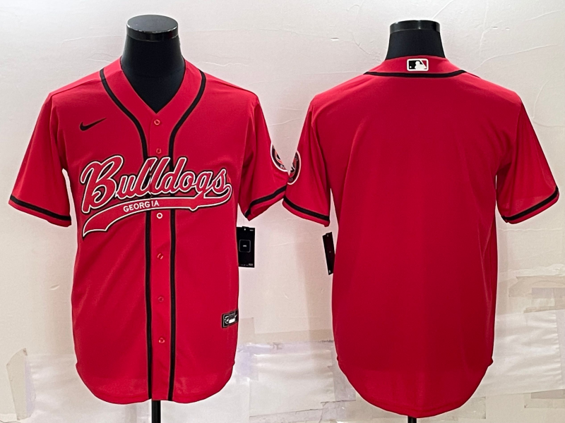 Men's Georgia Bulldogs Blank Red With Patch Cool Base Stitched Baseball Jersey Men's Georgia Bulldogs Blank Red With Patch Cool Base Stitched Baseball Jersey