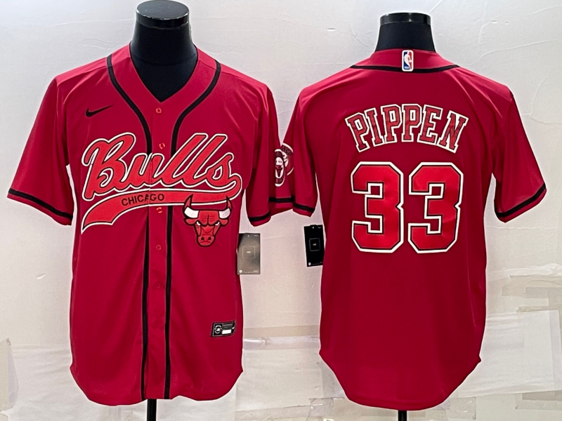 Men's Chicago Bulls #33 Scottie Pippen Red With Patch Cool Base Stitched Baseball Jersey Men's Chicago Bulls #33 Scottie Pippen Red With Patch Cool Base Stitched Baseball Jersey