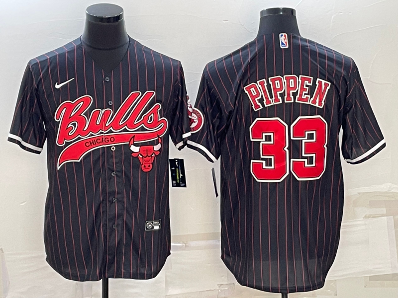 Men's Chicago Bulls #33 Scottie Pippen Black With Patch Cool Base Stitched Baseball Jersey Men's Chicago Bulls #33 Scottie Pippen Black With Patch Cool Base Stitched Baseball Jersey