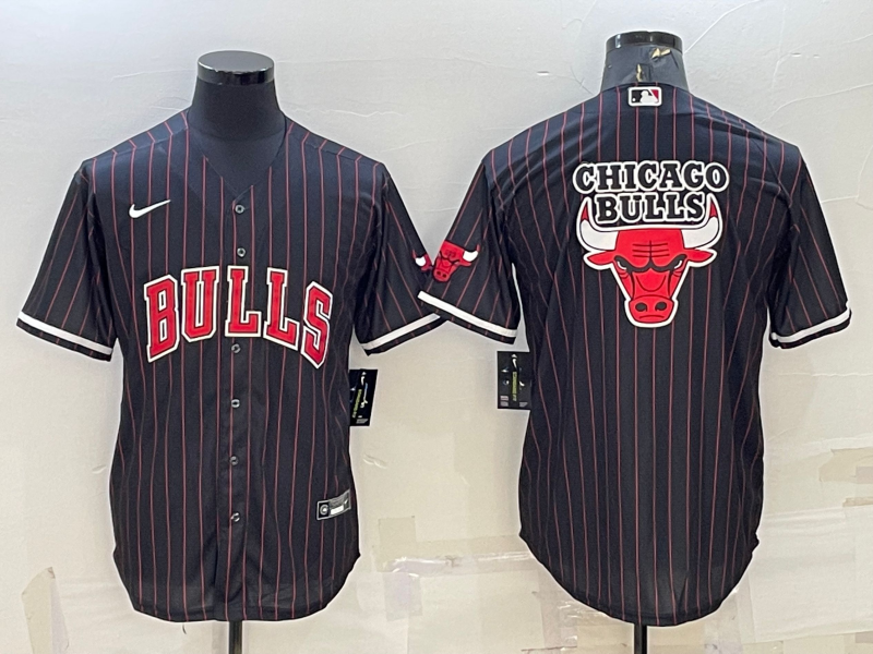 Men's Chicago Bulls Black Team Big Logo Cool Base Stitched Baseball Jersey Men's Chicago Bulls Black Team Big Logo Cool Base Stitched Baseball Jersey