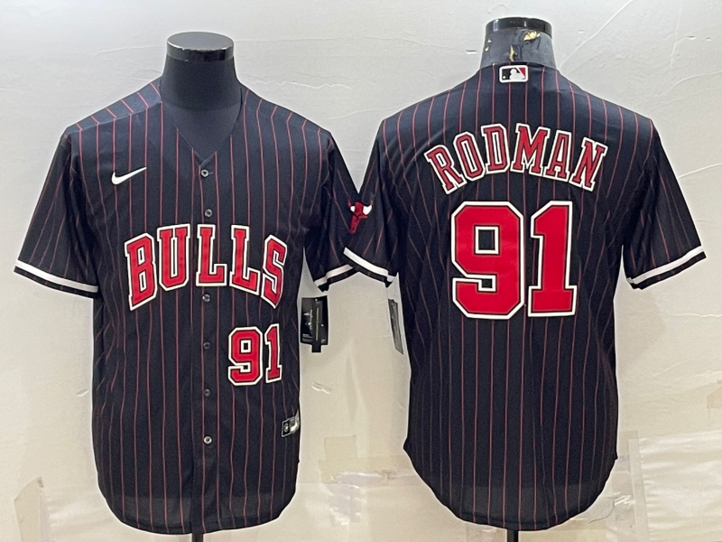 Men's Chicago Bulls #91 Dennis Rodman Black Cool Base Stitched Baseball Jersey Men's Chicago Bulls #91 Dennis Rodman Black Cool Base Stitched Baseball Jersey