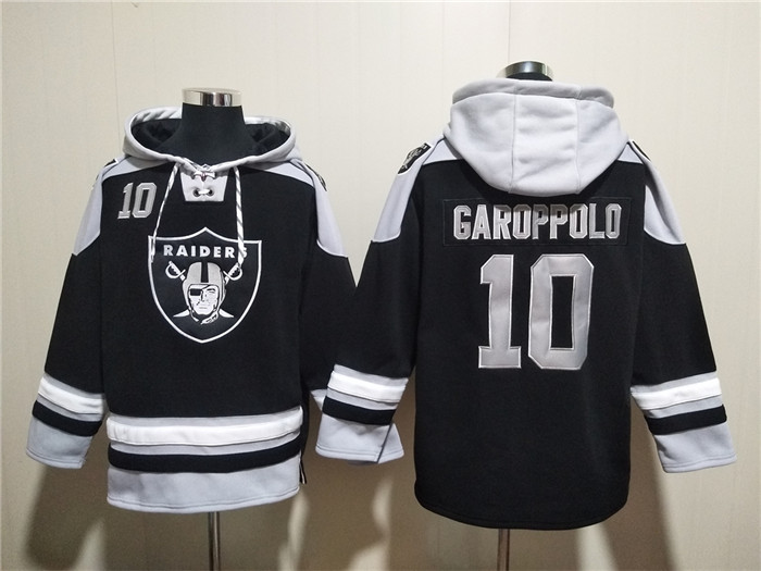 Men's Las Vegas Raiders #10 Jimmy Garoppolo Black Ageless Must-Have Lace-Up Pullover Hoodie Men's Las Vegas Raiders #10 Jimmy Garoppolo Black Ageless Must-Have Lace-Up Pullover Hoodie