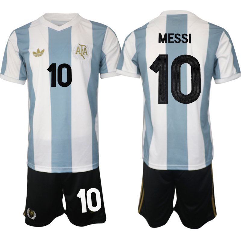 Men's Argentina #10 Lionel Messi White/Blue 2025 Home Soccer Jersey Suit Men's Argentina #10 Lionel Messi White/Blue 2025 Home Soccer Jersey Suit