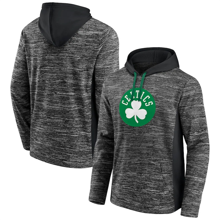 Men's Boston Celtics Heathered Charcoal Black Instant Replay Color Block Pullover Hoodie Men's Boston Celtics Heathered Charcoal Black Instant Replay Color Block Pullover Hoodie