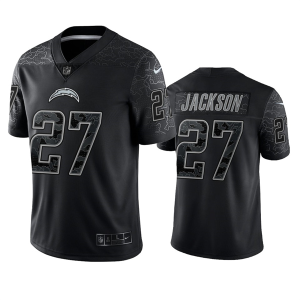 Men's Los Angeles Chargers #27 J.C. Jackson Black Reflective Limited Stitched Football Jersey Men's Los Angeles Chargers #27 J.C. Jackson Black Reflective Limited Stitched Football Jersey