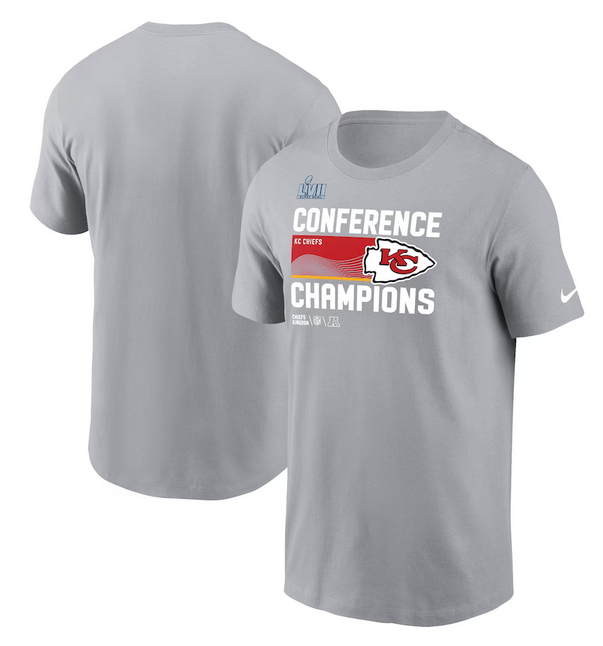 Men's Kansas City Chiefs Gray 2022 AFC Champions Locker Room Trophy Collection T-Shirt Men's Kansas City Chiefs Gray 2022 AFC Champions Locker Room Trophy Collection T-Shirt