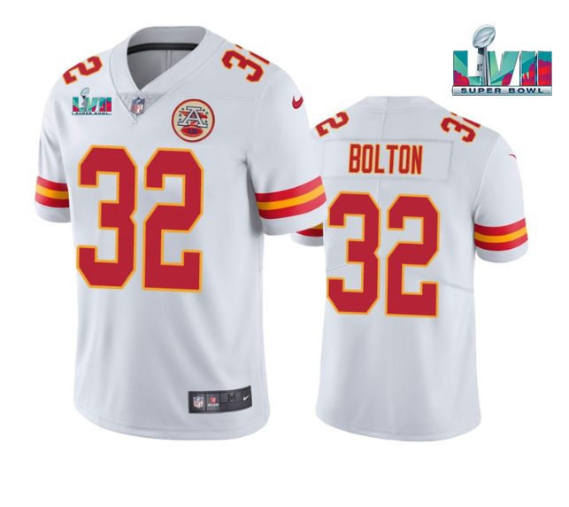 Men’s Kansas City Chiefs #32 Nick Bolton White Super Bowl LVII Patch Vapor Untouchable Limited Stitched Jersey Men’s Kansas City Chiefs #32 Nick Bolton White Super Bowl LVII Patch Vapor Untouchable Limited Stitched Jersey