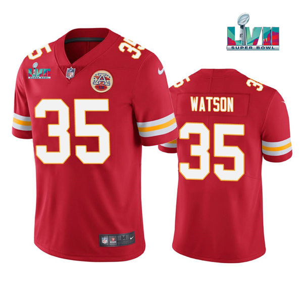 Men’s Kansas City Chiefs #35 Jaylen Watson Red Super Bowl LVII Patch Vapor Untouchable Limited Stitched Jersey Men’s Kansas City Chiefs #35 Jaylen Watson Red Super Bowl LVII Patch Vapor Untouchable Limited Stitched Jersey
