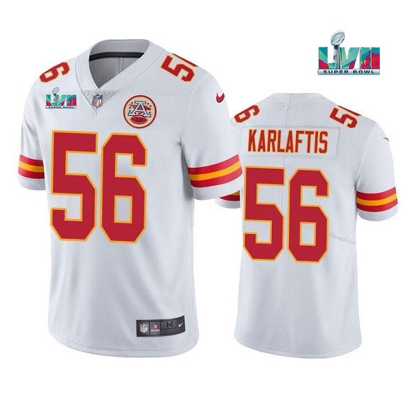 Men’s Kansas City Chiefs #56 George Karlaftis White Super Bowl LVII Patch Vapor Untouchable Limited Stitched Jersey Men’s Kansas City Chiefs #56 George Karlaftis White Super Bowl LVII Patch Vapor Untouchable Limited Stitched Jersey