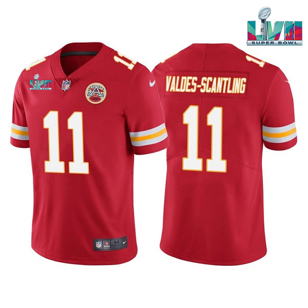 Men’s Kansas City Chiefs #11 Marquez Valdes-Scantling Red Super Bowl LVII Patch Vapor Untouchable Limited Stitched Jersey Men’s Kansas City Chiefs #11 Marquez Valdes-Scantling Red Super Bowl LVII Patch Vapor Untouchable Limited Stitched Jersey