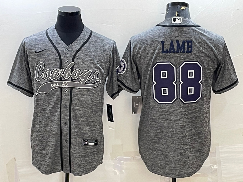 Men's Dallas Cowboys #88 CeeDee Lamb Grey With Patch Cool Base Stitched Baseball Jersey Men's Dallas Cowboys #88 CeeDee Lamb Grey With Patch Cool Base Stitched Baseball Jersey
