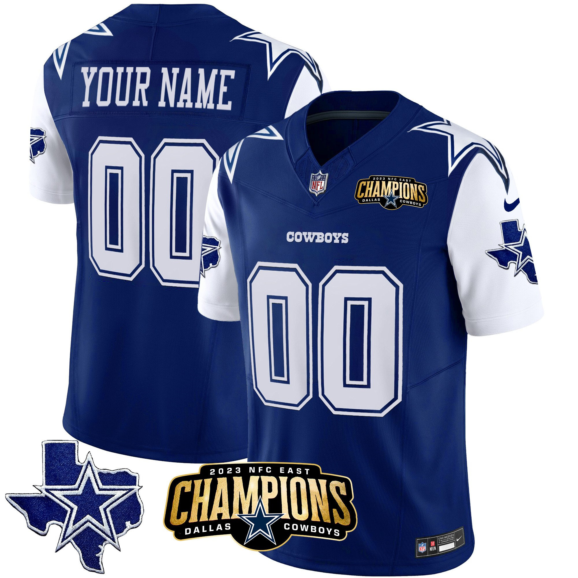 Men's Dallas Cowboys Active Player Custom Blue/White 2023 F.U.S.E. NFC East Champions Patch Stitched Football Jersey Men's Dallas Cowboys Active Player Custom Blue/White 2023 F.U.S.E. NFC East Champions Patch Stitched Football Jersey