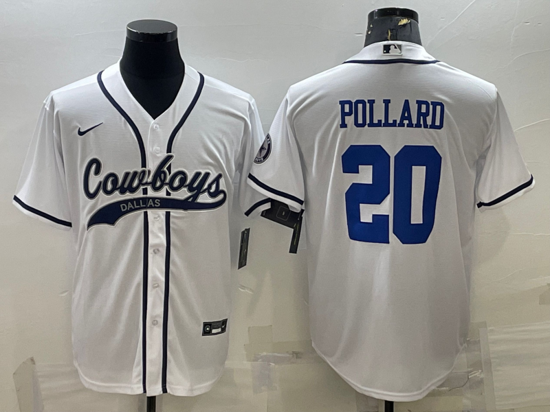 Men's Dallas Cowboys #20 Tony Pollard White With Patch Cool Base Stitched Baseball Jersey Men's Dallas Cowboys #20 Tony Pollard White With Patch Cool Base Stitched Baseball Jersey